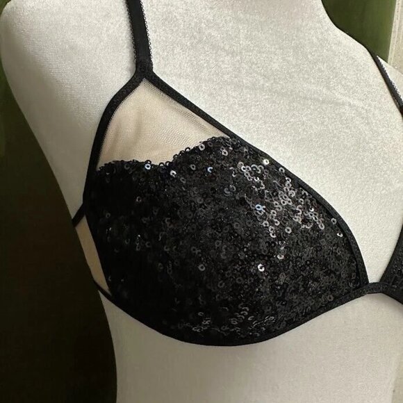 Victoria Secret Bralette Sheer Black Embellished Sequins Bra Size S/P - Picture 6 of 8